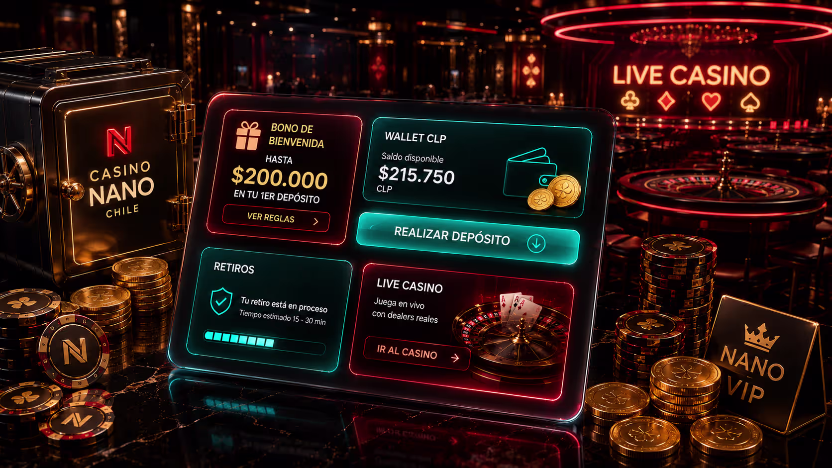 Lobby de live casino, pagos CLP y retiros en Casino Nano